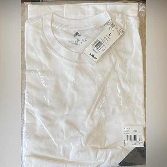 Men's adidas Essentials Giant Logo Tee White with Black logo *RUNS 1 SIZE LARGE* - Picture 12 of 14